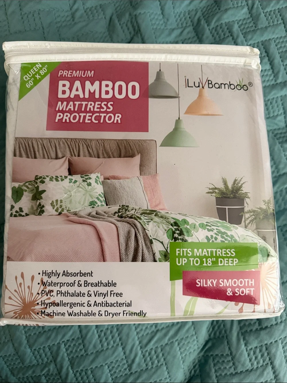 BAMBOO Quilted Queen Size Mattress Protector Cover - White